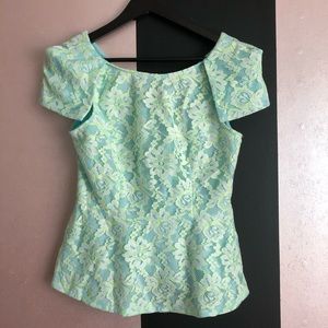 Green and white lace peplum